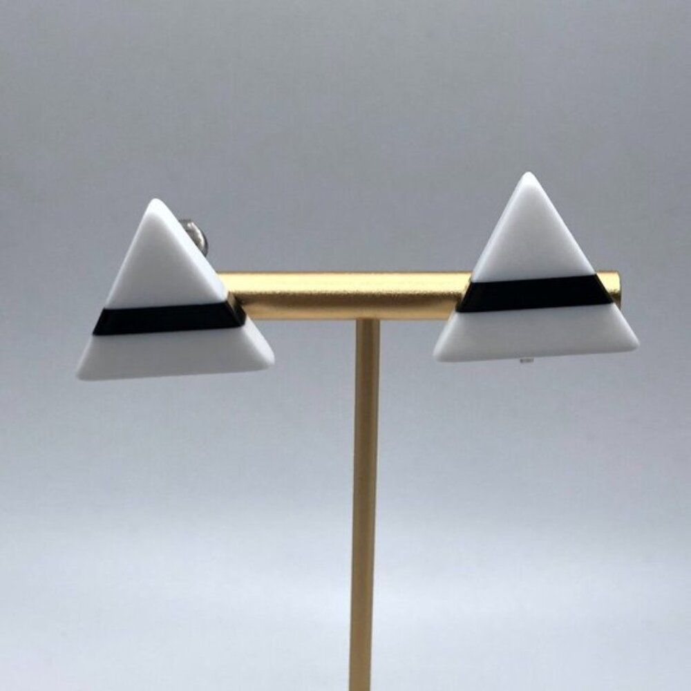 Vintage Mod Style White and Black Triangle Lucite Clip on Earrings